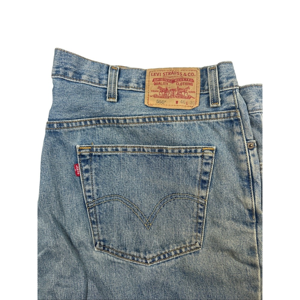 Levi's 550 Jean Mens 46x30 Blue Med Wash Relaxed Fit Tapered Denim Distressed